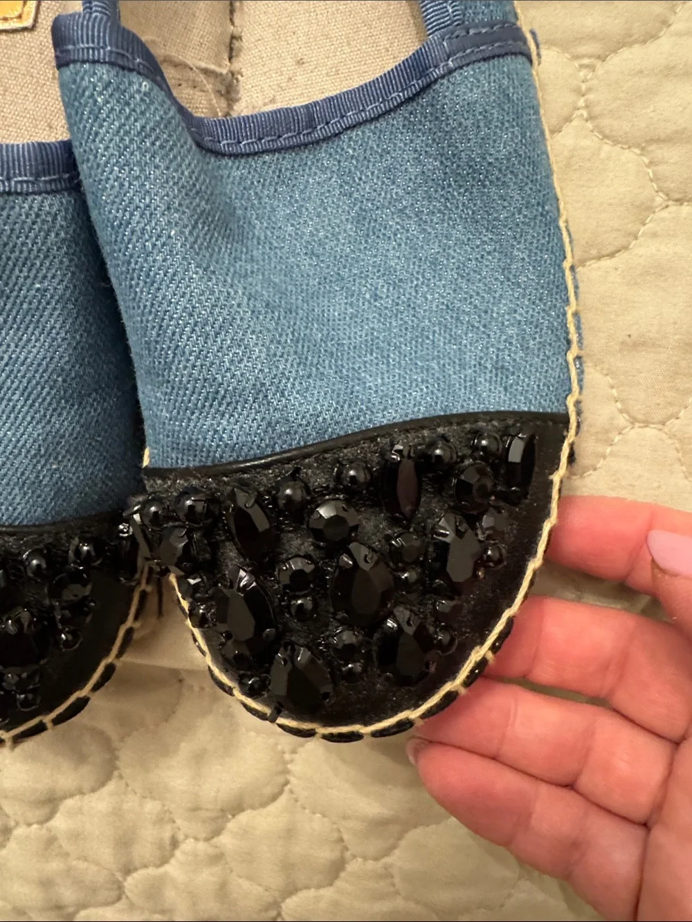 Circus by Sam Edelman Denim Espadrilles with Black Beaded Cap Toe